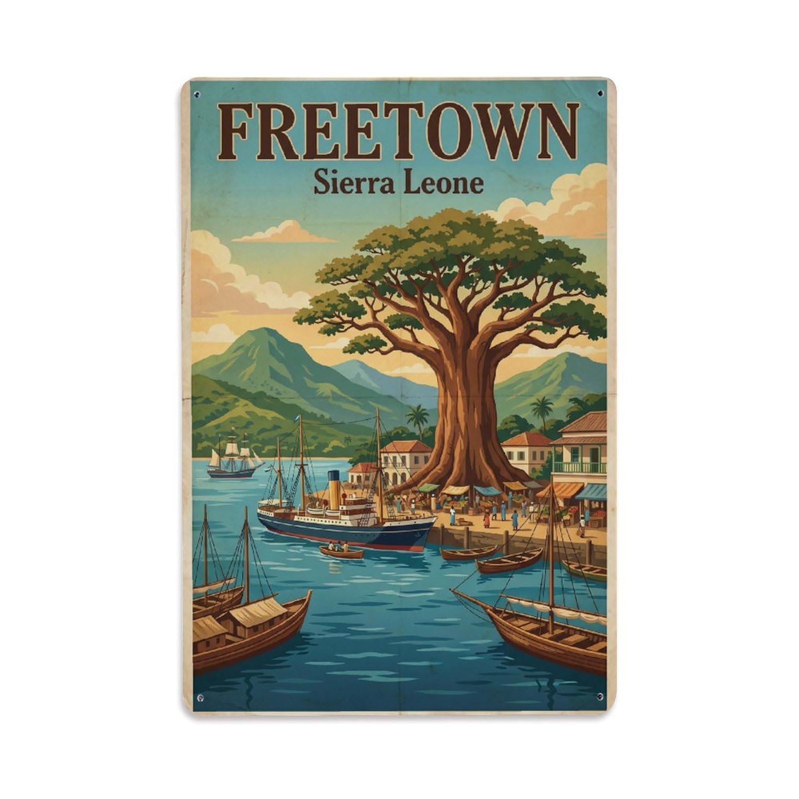 Retro Sierra Leone Freetown Travel Metal Tin Sign