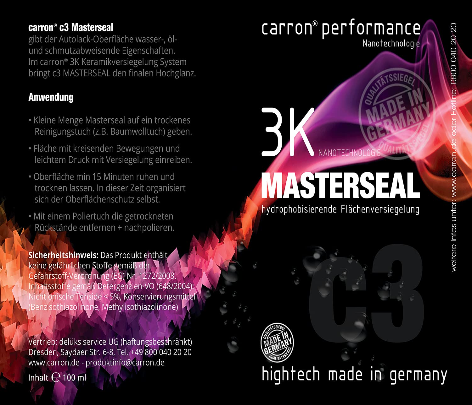 carron® Original MASTERSEAL 3K Keramik Lackversiegelung Nanoversiegelung made in germany