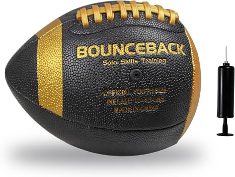 BOUNCEBACK Soft Leather Training Football, Youth Size & Official Size, Fatherless PU PassCatch Solo Enhancing Passing Catchingwith Pump