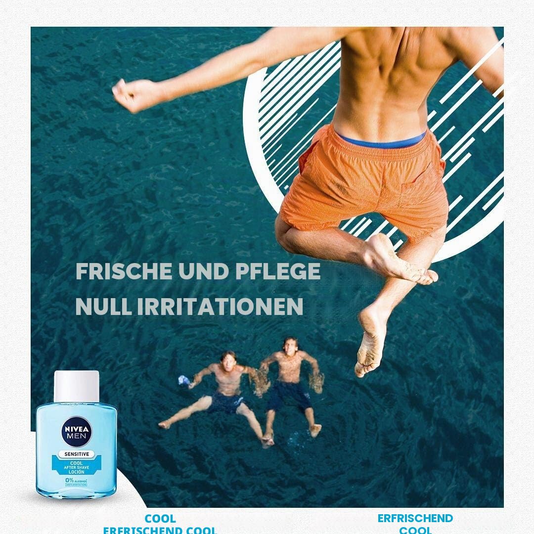 NIVEA MEN Sensitive Cool After Shave Lotion im 6er Pack (6 x 100 ml) mit 0% Alkohol zur Beruhigung von Reizungen, beruhigende Lotion zur Pflege empfindlicher Haut
