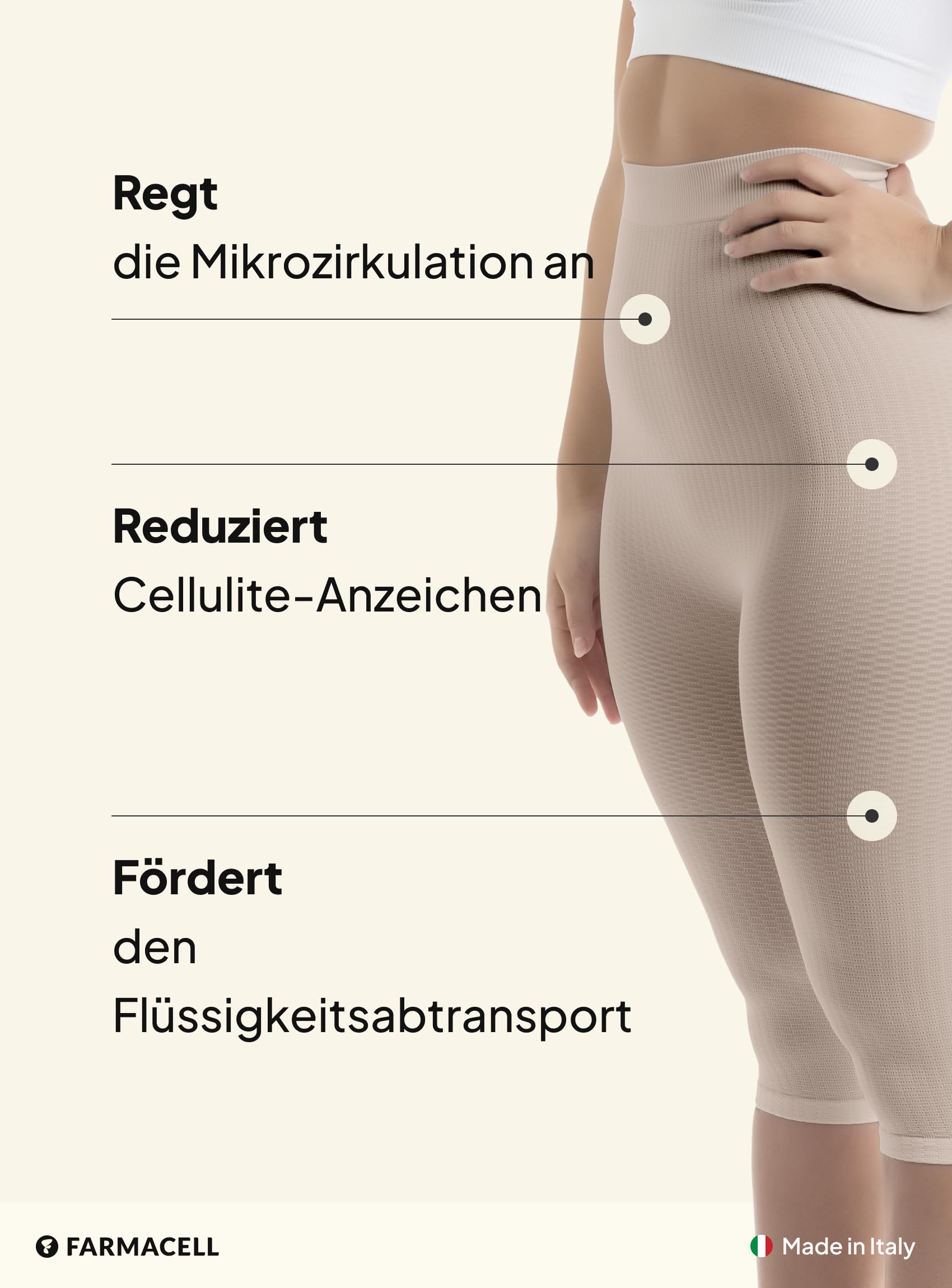 FarmaCell Anti-Cellulite Leggings Damen 3/4 mit Mikromassage, Hoher Bund, Made in Italy, 123