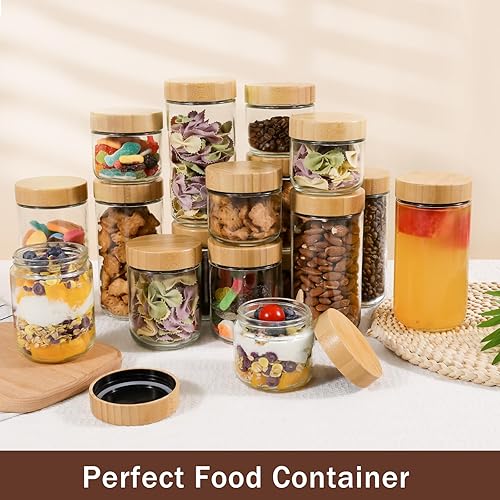 Miniatura 6 de OcePor Paquete de 6 tarros de vidrio de 16 onzas con tapas de bambú, recipiente de avena durante la noche con tapa hermética, tarros de vidrio para