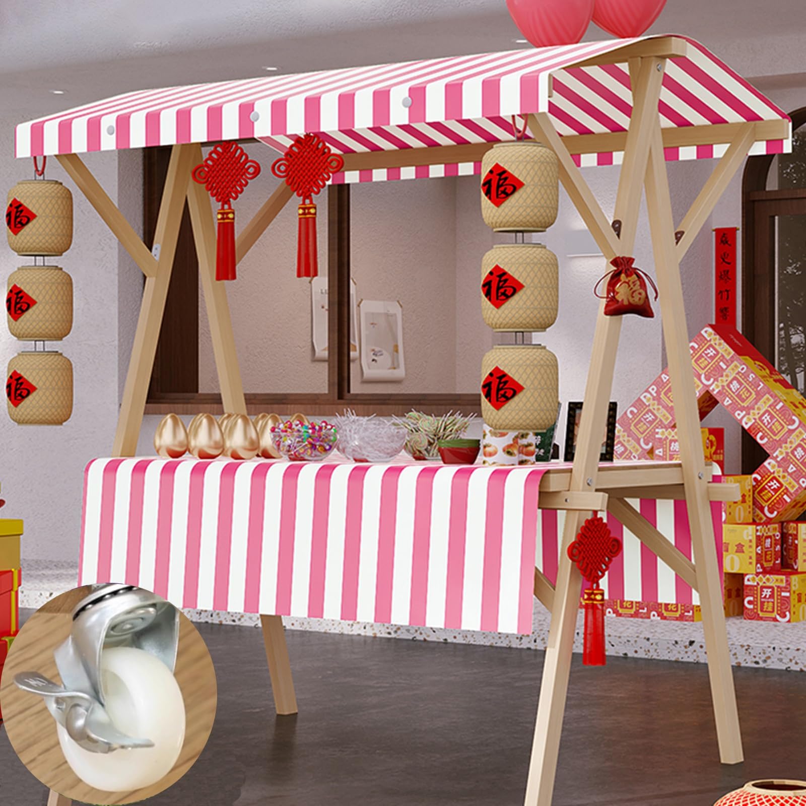 Chariot à nourriture de rue en bois pour salons d'artisanat