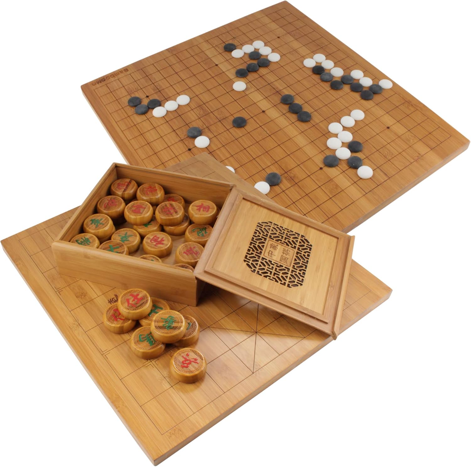 BambooMN Premium Bamboo Chinese Chess & Go Reversible Game Board