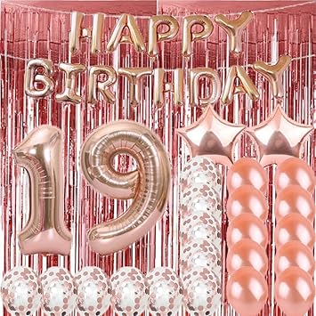 Amazon Co Jp 19歳の誕生日デコレーションパーティー用品 ローズゴールド数字19バルーン 19歳 のマイラーバルーン ローズゴールド箔フリンジカーテン写真背景 女の子 女性 男性 写真小道具に最適な19歳の誕生日プレゼント おもちゃ