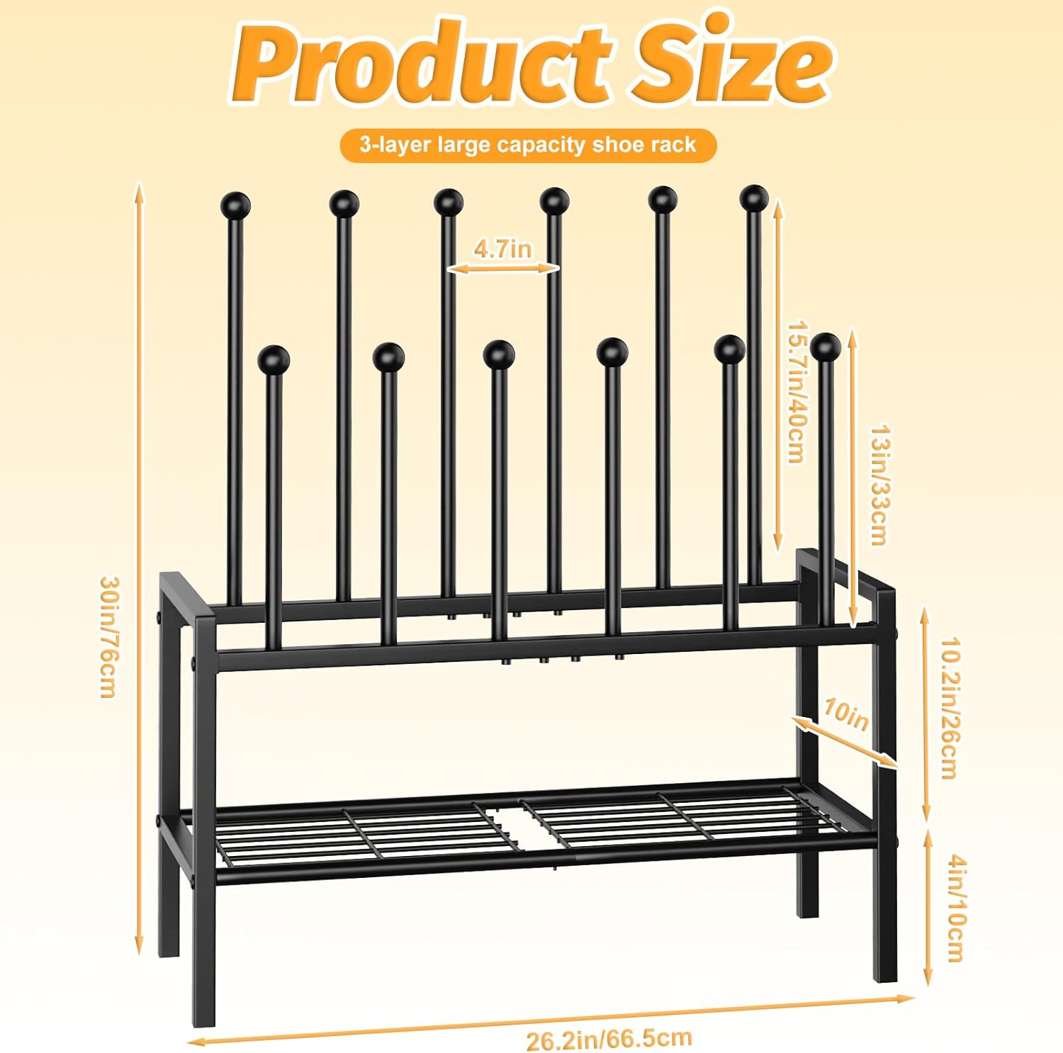 Tall Boot Shoe Rack,FreeStanding Metal Shoe Racks with 12 Long Posts Holds 6 Pairs,Boot Shelf Storage Organizer for Closet Entryway Floor Bedroom Outdoor, Black - Image 3