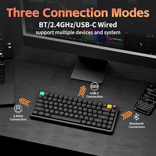 Miniatura 2 de nuphy Air75 V3 Teclado mecánico inalámbrico intercambiable en caliente, 84 teclas, 75% teclado de perfil bajo personalizado con perilla,