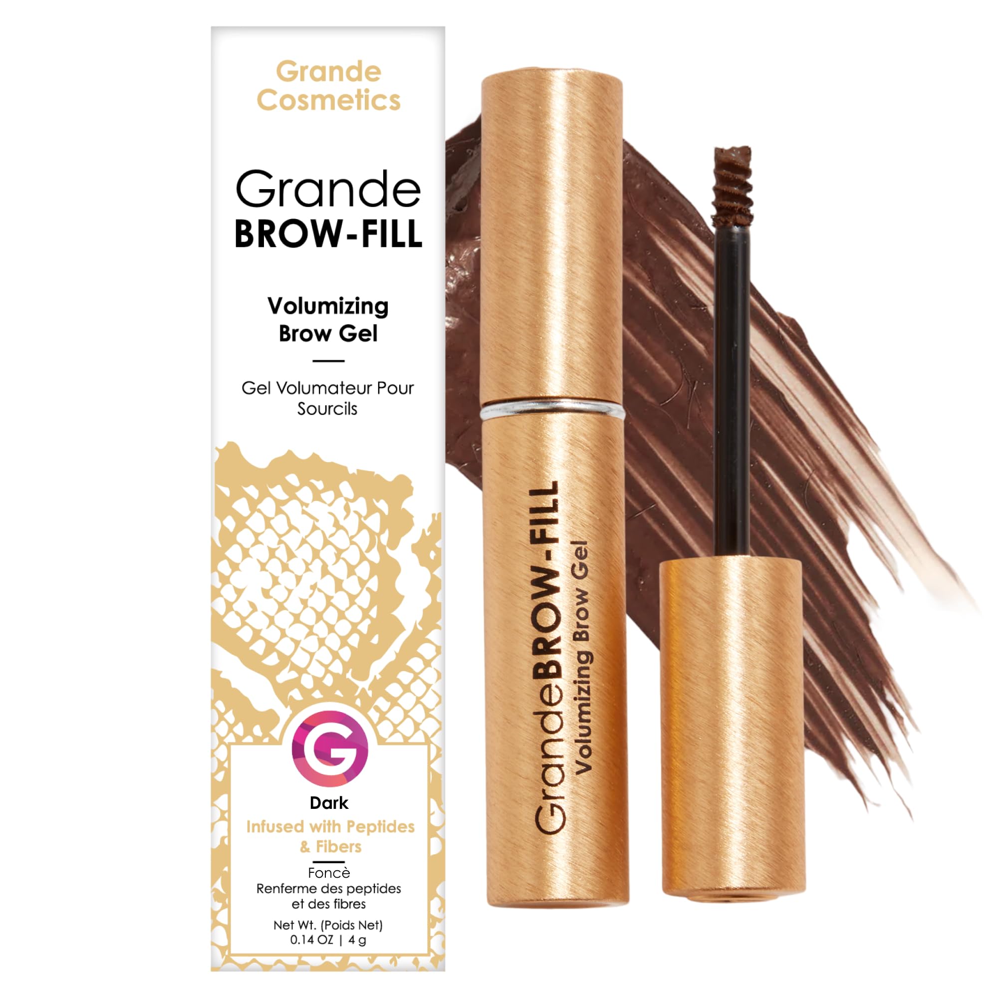 GrandeBROW-FILL Volumizing Brow Gel, Tinted or Clear Eyebrow Mascara, Soft Flexible Hold, Water Resistant