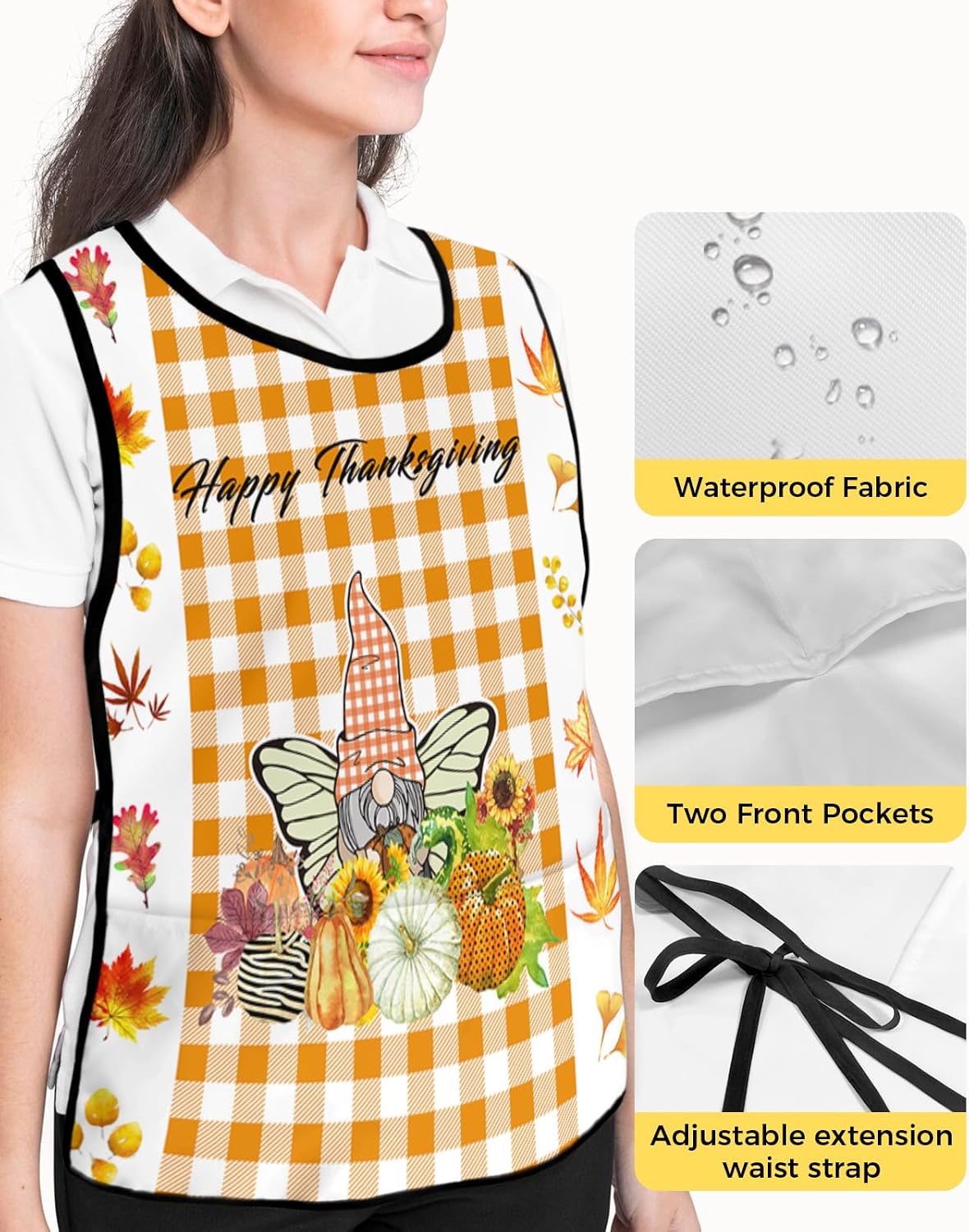 Double Love Snowman Cobbler Aprons with 2 Pockets for Women Men, Christmas Winter Snowflake Grey Pine Trees