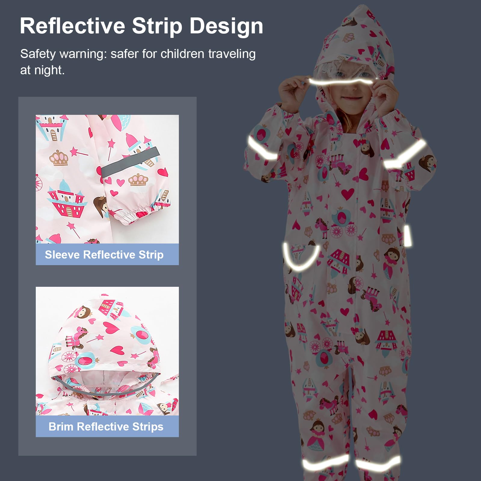 Combinaison de pluie Enfants Garçons Filles Imperméable á Capuche Pantalon Poncho de pluie Réutilisable Vetement Manteau de Pluie 1-10 Ans