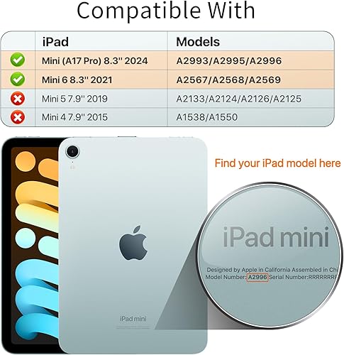 Miniatura 2 de MoKo Funda para iPad Mini 7 (A17 Pro) Generation Case 2024, iPad Mini 6 2021, funda delgada y ligera de 8.3 pulgadas de carcasa de PC con soporte de