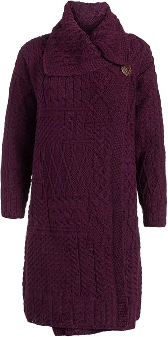 Ladies Irish Knit Caitriona Long Cardigan - 100% Merino Wool Single Button Coat