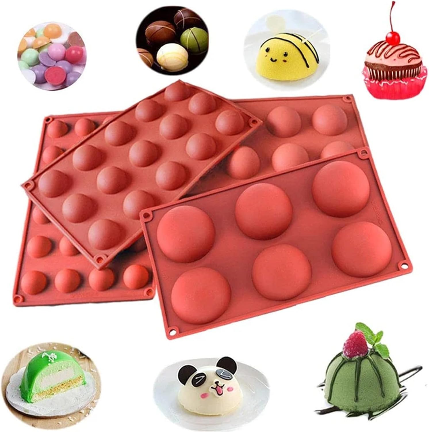 Non-stick hemispherical silicone cake baking pan, easy to clean and unmold, suitable for ovens, microwaves, and refrigerators(L)