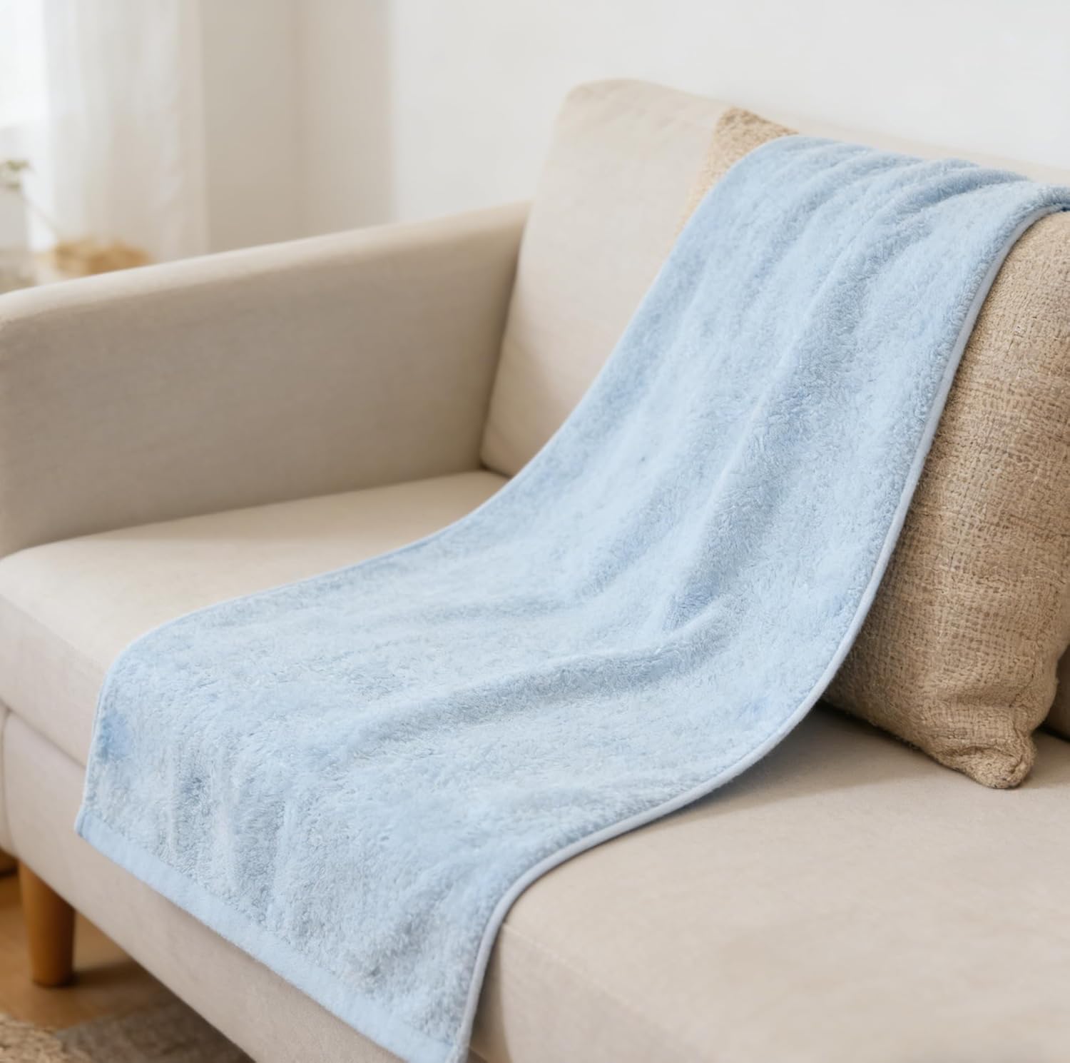 Soft Plush Bath Towels, Light Blue, 27.6x55.7 Inches