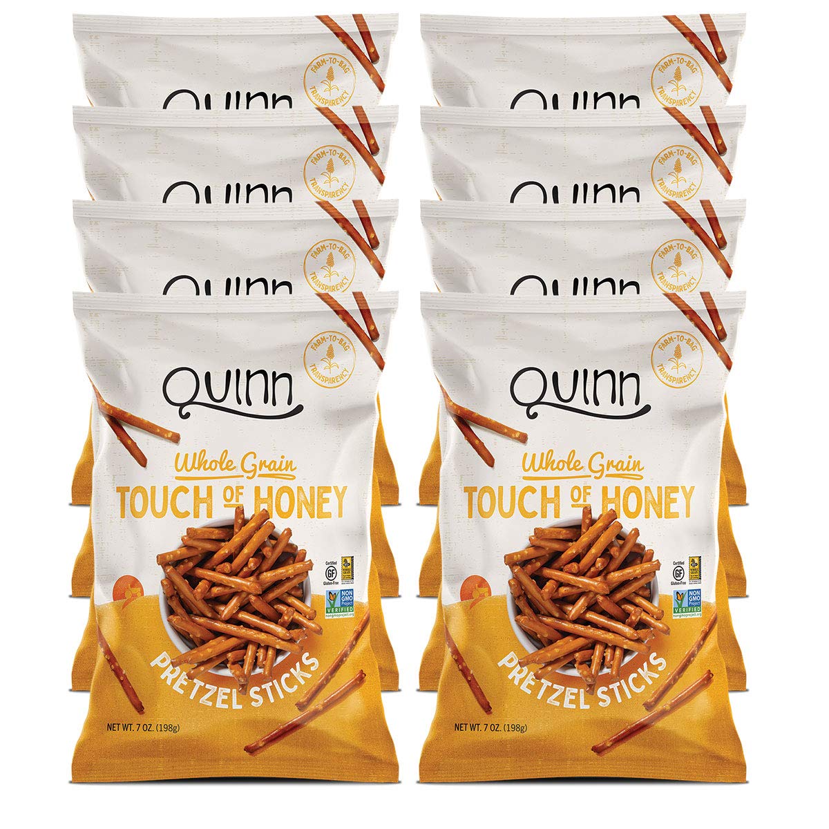 Quinn Touch of Honey Pretzel Sticks, Gluten Free Pretzels, Corn Free, Soy Free, Non-GMO, 7 Oz, Pack Of 8