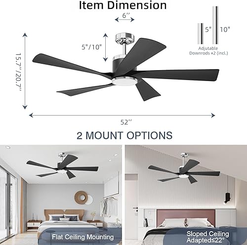 Miniatura 6 de Ventiladores de techo de 52 pulgadas con luces, ventilador de techo moderno con control remoto, ventilador de techo para interiores y exteriores,