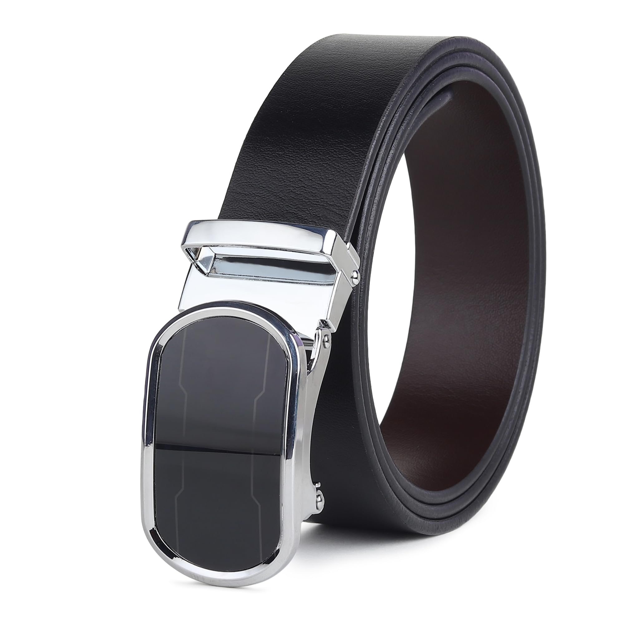 Men’s Formal Genuine Leather Autolock Buckle Reversible Black Color Belt-image-20