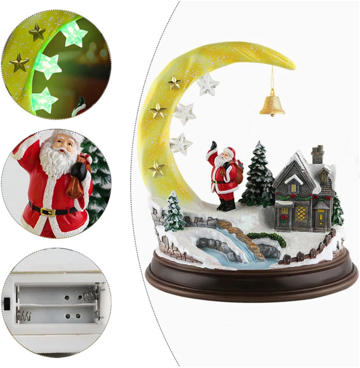 Animated Christmas Village Scene with LED Light Resin Santa House Figurine Ornament Festival Desktop Decoration