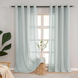 L.Z.E Juego de 2 Cortinas de salón Modernas, Aspecto de Lino, semitransparentes, 245 x 140 cm, Color Verde