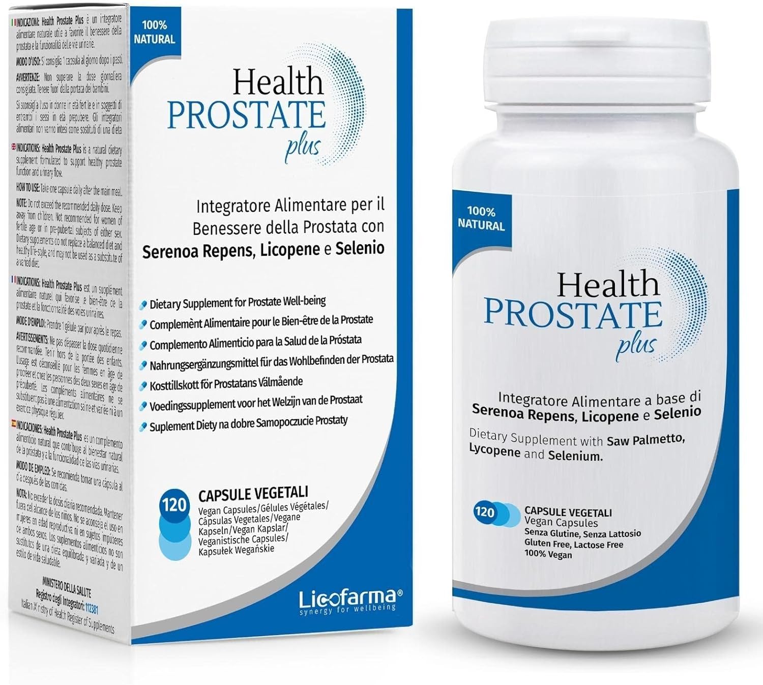 Health Prostate Plus - Suplemento para próstata y tracto urinario con Serenoa repens, licopeno y selenio - Bote de 120 cápsulas vegetales (sin dióxido de titanio y otros colorantes)