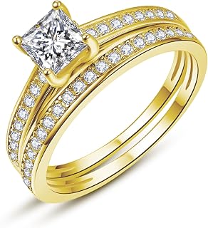 AVECON 1.35CT Princess Cut Engagement Ring Set for Women, 5A Cubic Zirconia