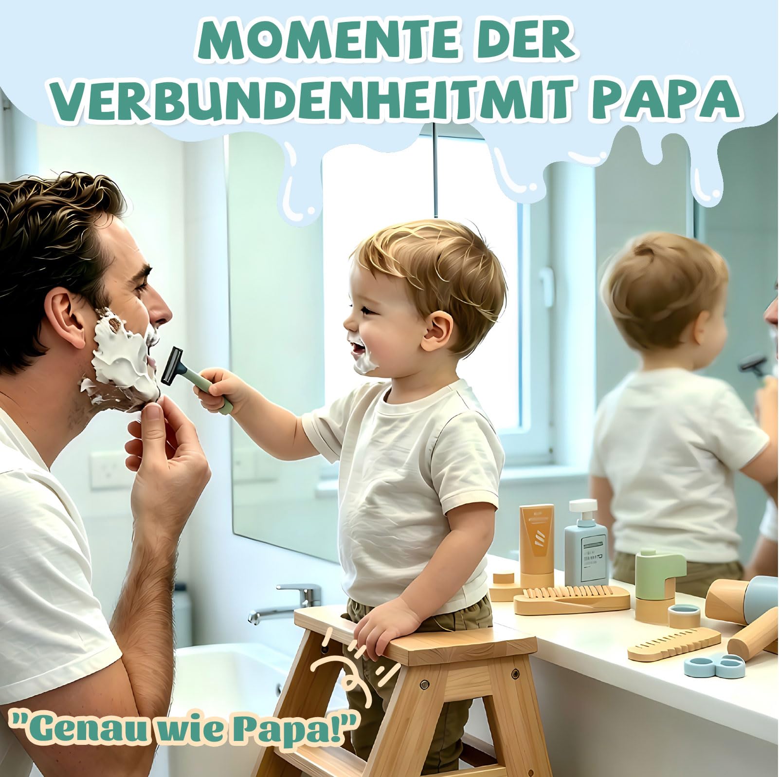 Holz Friseurkoffer Set für Mädchen – Kinder Spielzeug Geschenk Friseur Werkzeugkoffer mit Glätteisen Kamm Spiegel und Styling-Zubehör Beauty Make-up-Spielzeug Friseur Rollenspiel für Kinder