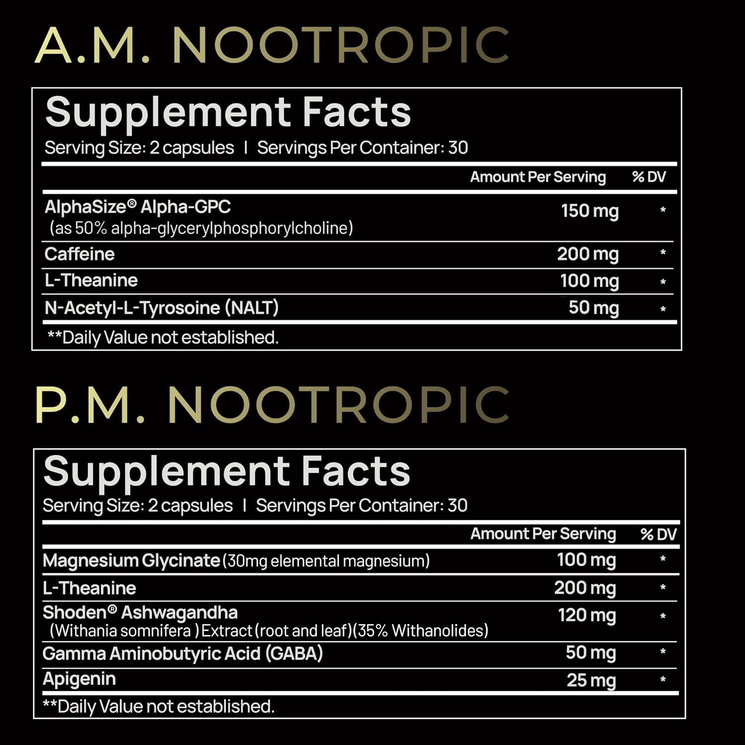 AMPM Nootropic Total Focus + Calm 9X Strength w. Caffeine, L-Theanine, Alpha GPC, L-Tyrosine, Ashwagandha - X-Release Energy Pills Nootropics Brain Support Supplements for Memory and Focus Supplement — Amazon image 2