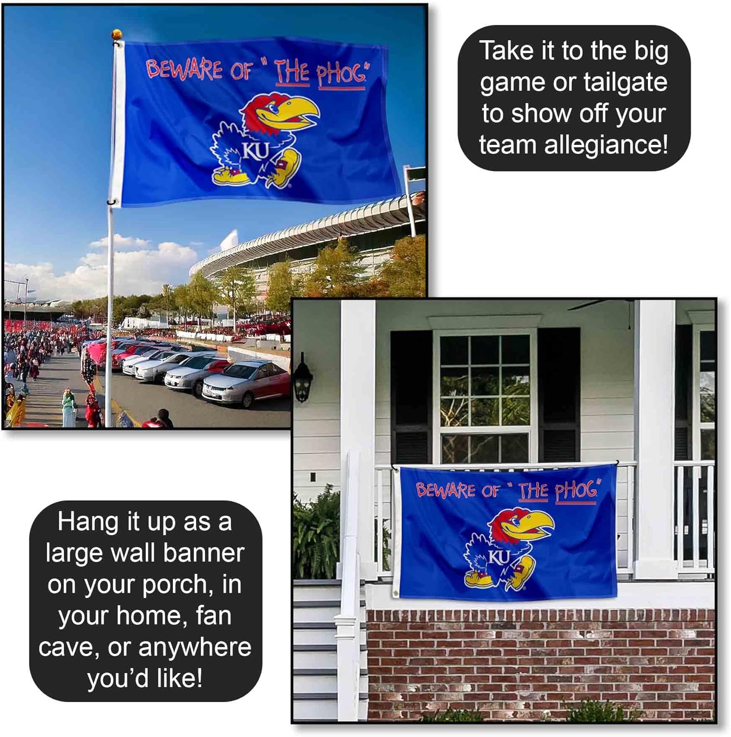 Kansas KU Jayhawks Beware of The PHOG Flag