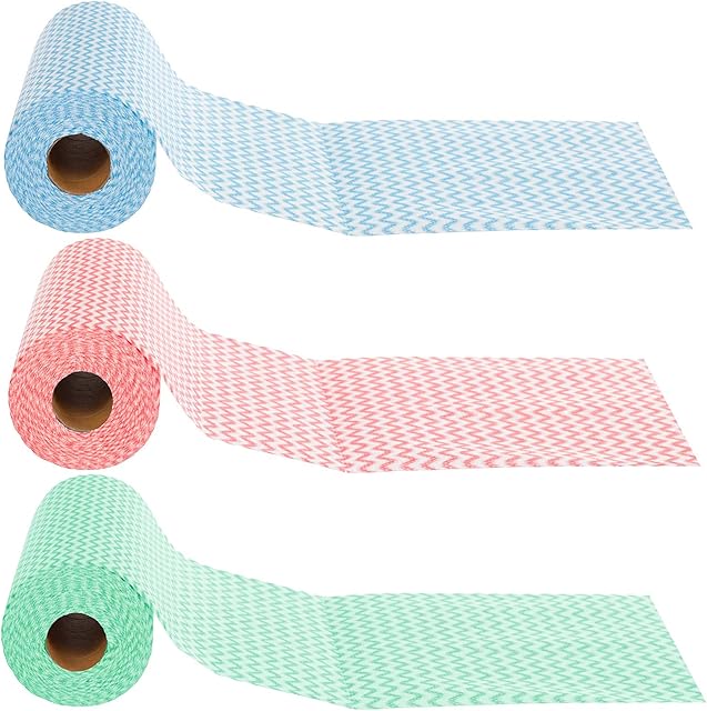 Cleaning Cloths, 3 Rolls of Tearable e Cloth, Kitchen Towel, Hand Towel, Red/Blue/Green