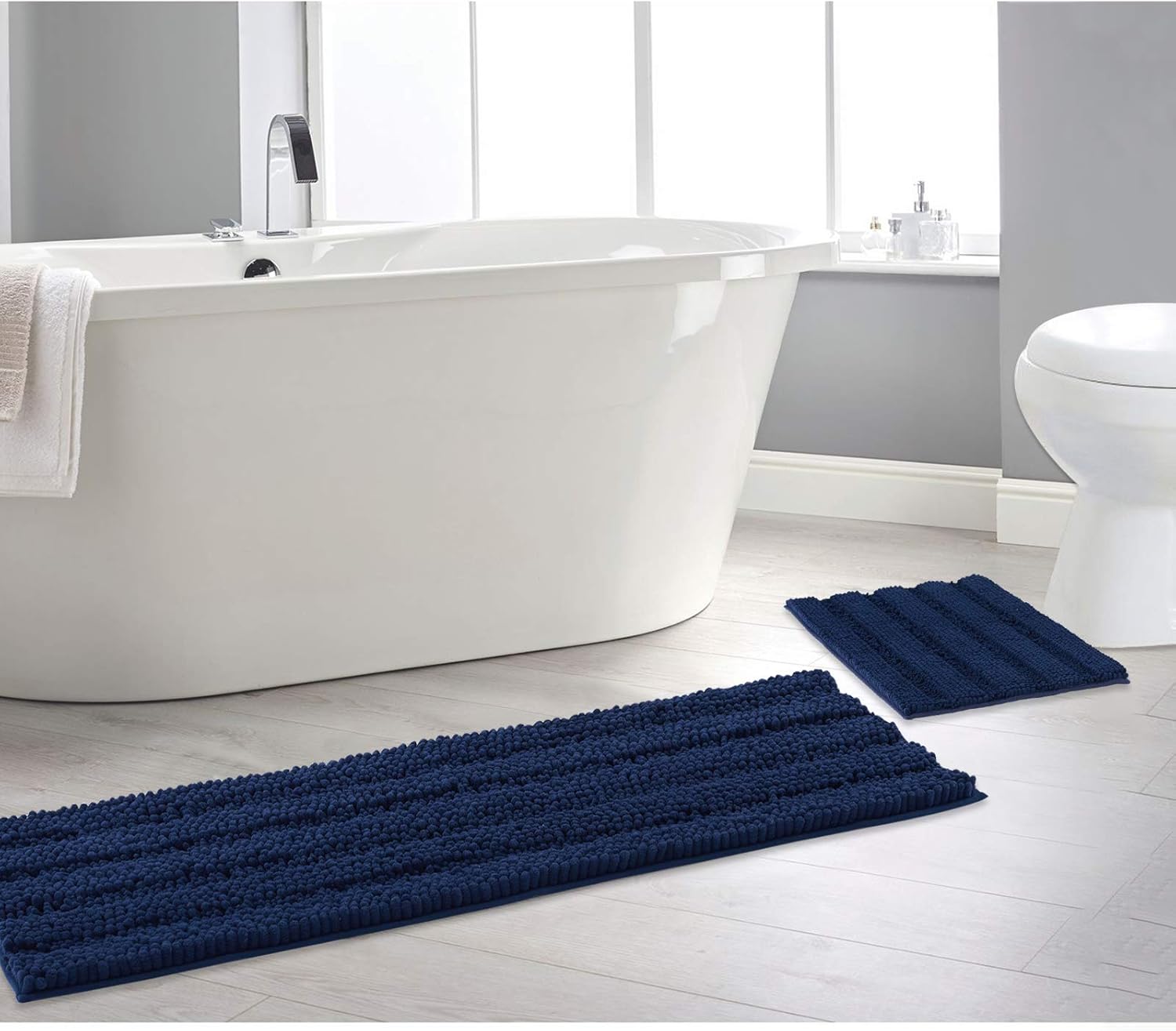 NICETOWN Navy Blue Bathroom Rugs, Pack 220 x 32/60 x 24