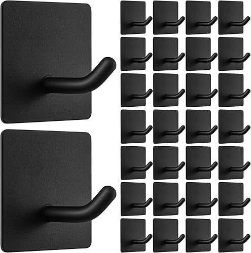 Paquete de 30 ganchos adhesivos para toallas, ganchos de pared de acero inoxidable resistentes para baño, cocina, ducha, sin taladros, a prueba de