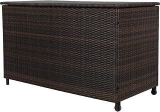 Deck Box Outdoor Storage - Weather Resistant Flat Top Ugarte 150 Gallon Wicker Deck Box Outdoor Storage with Wheels, Neutral Brown