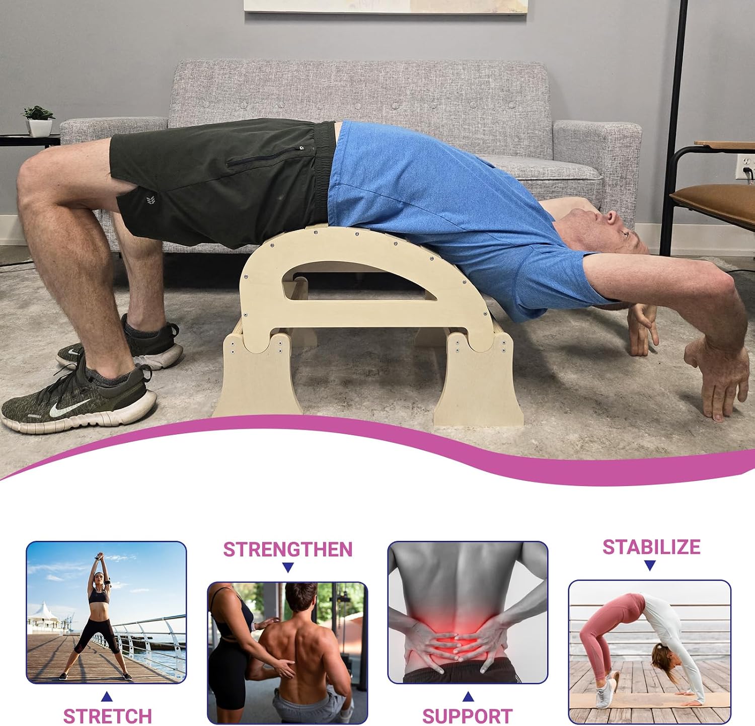 Flex - Yoga Back Bench | Elevate Your Stretch with Anatomical Bends, Ergonomic Support, and Durable Construction for Ultimate Comfort and Flexibility, Sandal