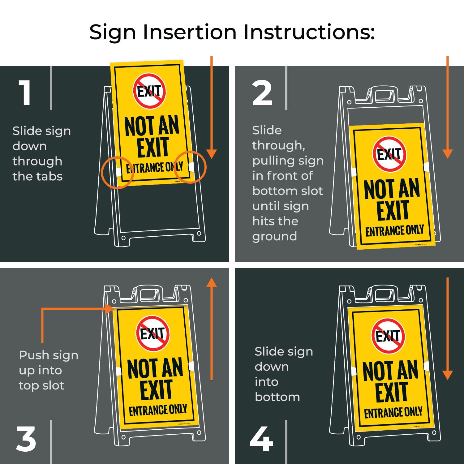Enter Only Not an Exit Entrance Only with No Exit Symbol Sidewalk Sign Kit, 18x24 Inches, with A Frame Stand, Made in USA by Sigo Signs