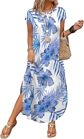 Flowy floral Hawaiian maxi dress