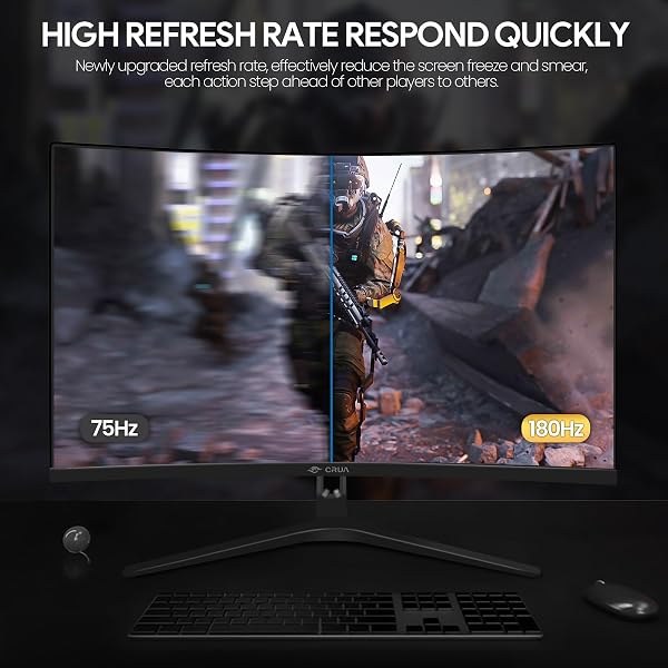 CRUA 27" Curved Gaming Monitor, FHD 1920x1080P, 144Hz/180Hz Computer Monitor, 1800R VA Screen, 120% sRGB, AMD FreeSync, HDMI & DP, Wall Mount Install- Black - 3