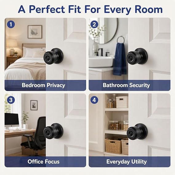 2 Set Privacy Knob Set Black Door Knob with Lock & 3 Key for Internal Door