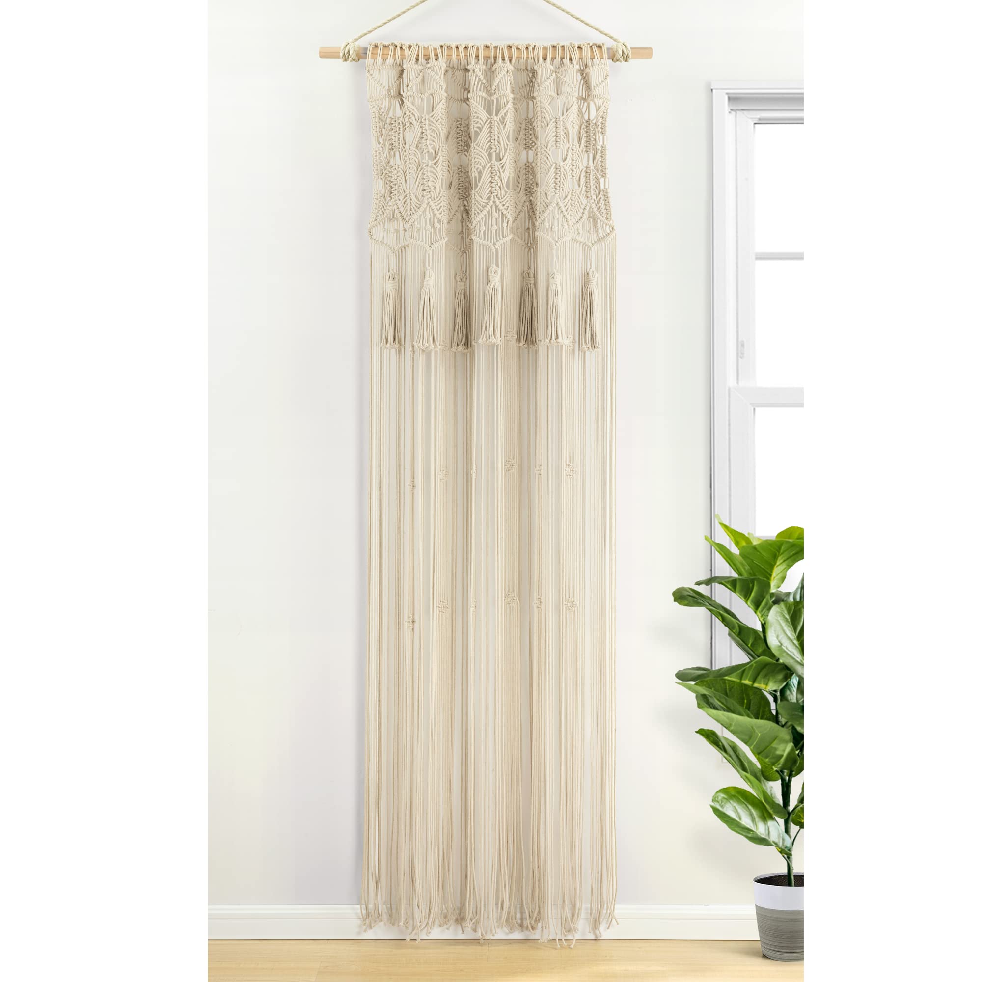 Lush Decor Boho Macrame - Mantovana in cotone testurizzato, decorazione da parete, 50,8 x 127 cm, colore: Bianco