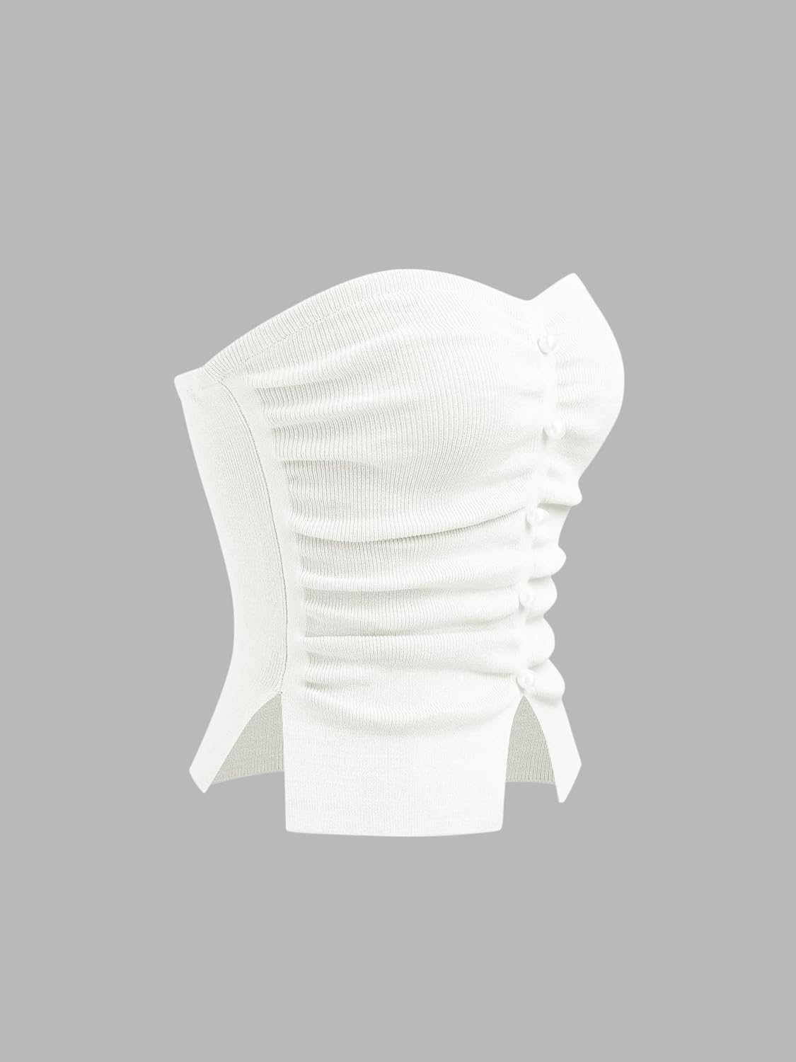 CIDER Faux Pearl Tube Tops for Women Crop Knit Split Hem Ruched Going Out Tops Cute Summer Outfits Y2K - Image 2