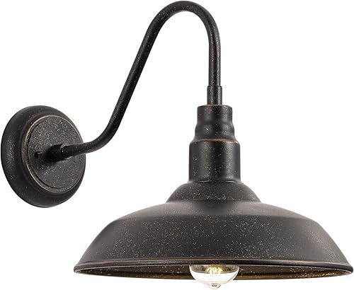 Lámpara de granero de cuello de cisne para exteriores de 14 pulgadas para granja, lámpara de pared exterior de bronce para porche, aplique de pared