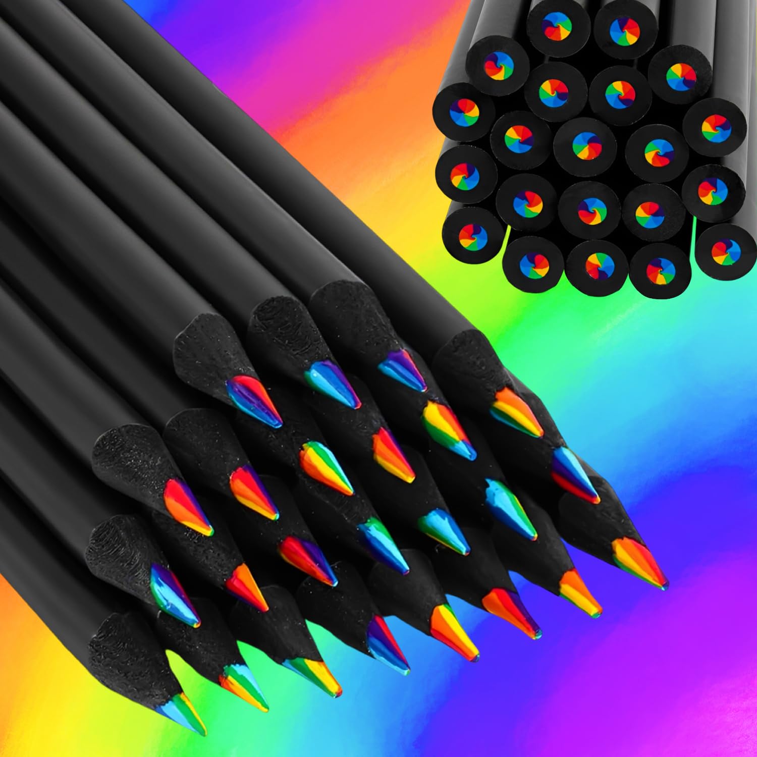 Kunoli Rainbow Pencils, 24 Pack 7 Color in 1 Colouring Pencils, Art Supplies Drawing Colored Pencil, Christmas Presents Gifts for Kids Girls Boys Adults Teenagers Children on Birthday