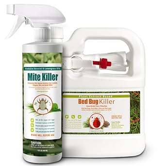 EcoVenger Bed Bug & Mite Killer Bundle, 1 Gal Bed Bug Spray with Remote Sprayer + 16 OZ Mite Killer Spray, Plant-Based Formula for Bed Bugs, Dust Mites, Scabies, Bird Mites, Chiggers & Spider Mites, L