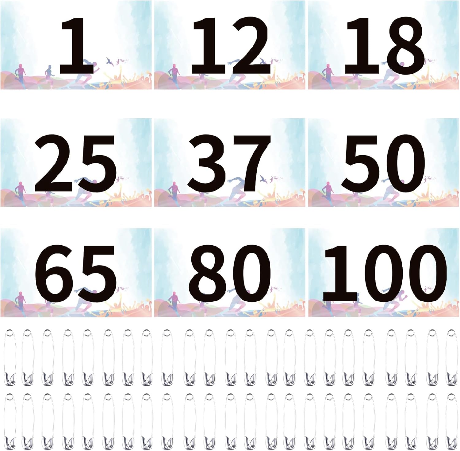 JEELAD Race Bibs 4" x 7" Running Bids Racing Numbers with Safety Pins Tyvek Tearproof Waterproof Number Cards 1-200 for Marathon Runners Sports Races Competition Events