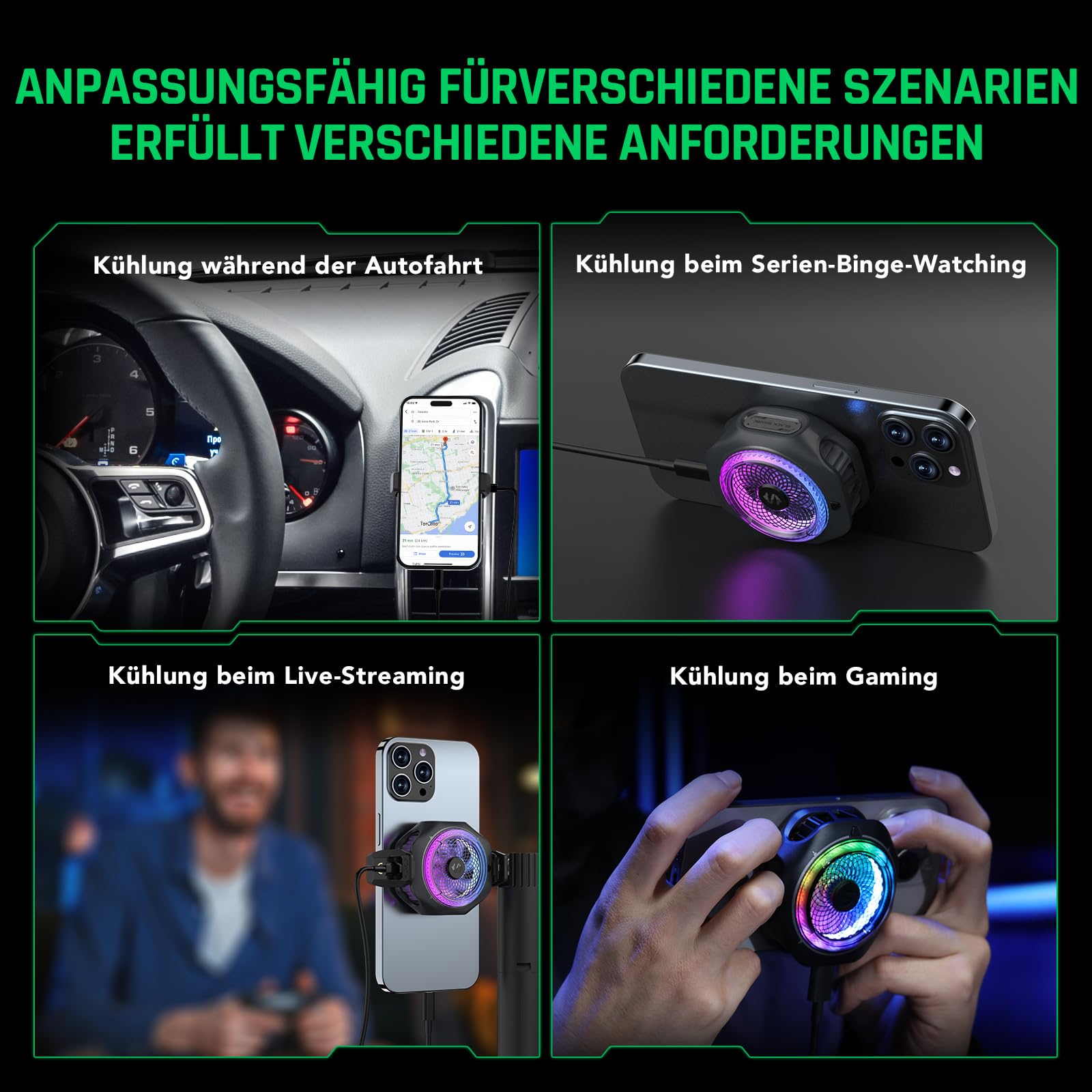 Black Shark 4PRO Magnetic Cell Phone Cooler, Handy-Kühler mit abnehmbarem Griff, App-gesteuerte Temperaturregelung, tragbarer RGB-Kühlventilator
