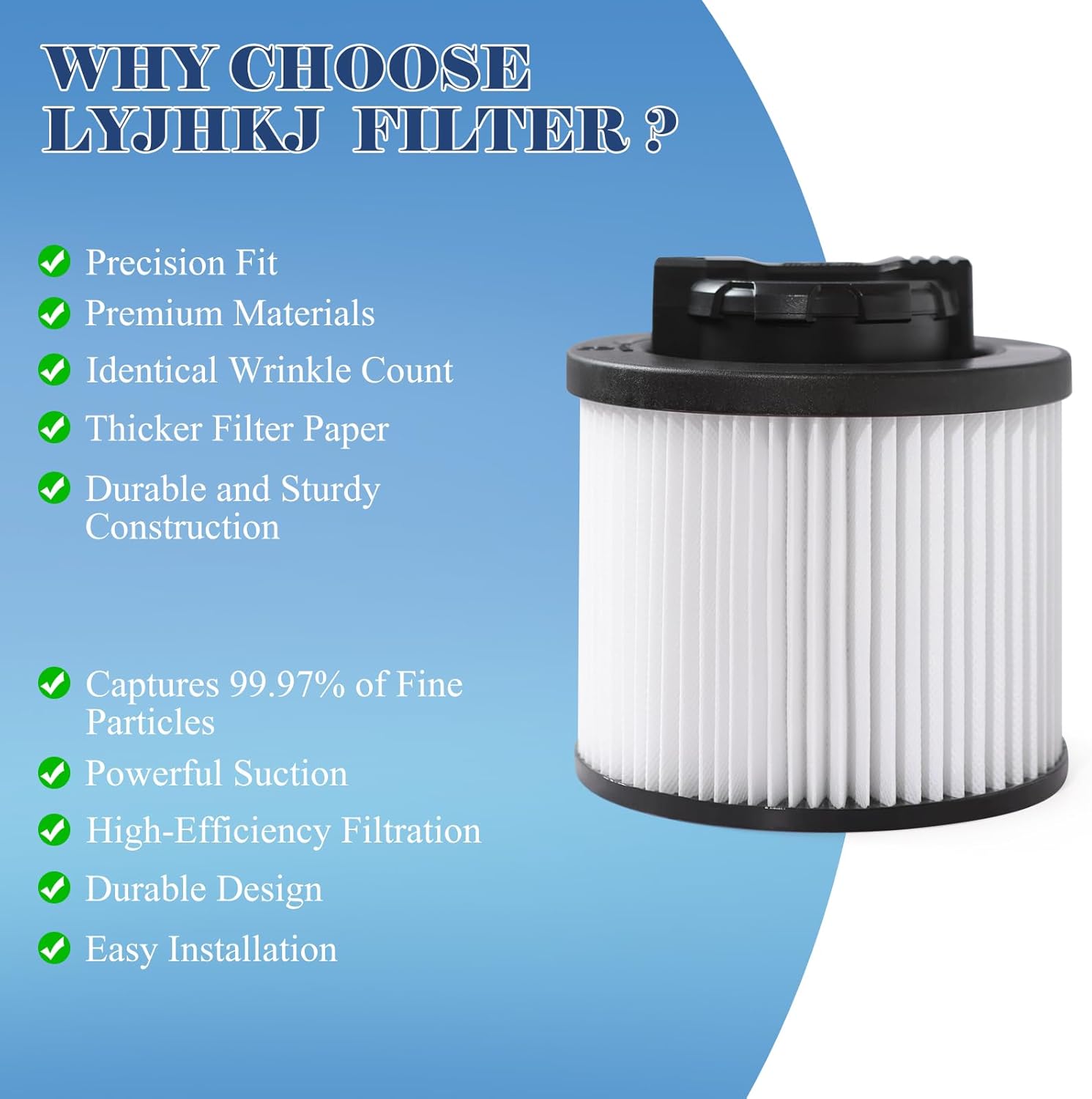 2 Pack DXVC4001 Vacuum Filters Replacement, Compatible with DEWALT 4-5 gallon wet dry shop vac DXV04T DXV05P DXV05S DXV08S and DXV06G