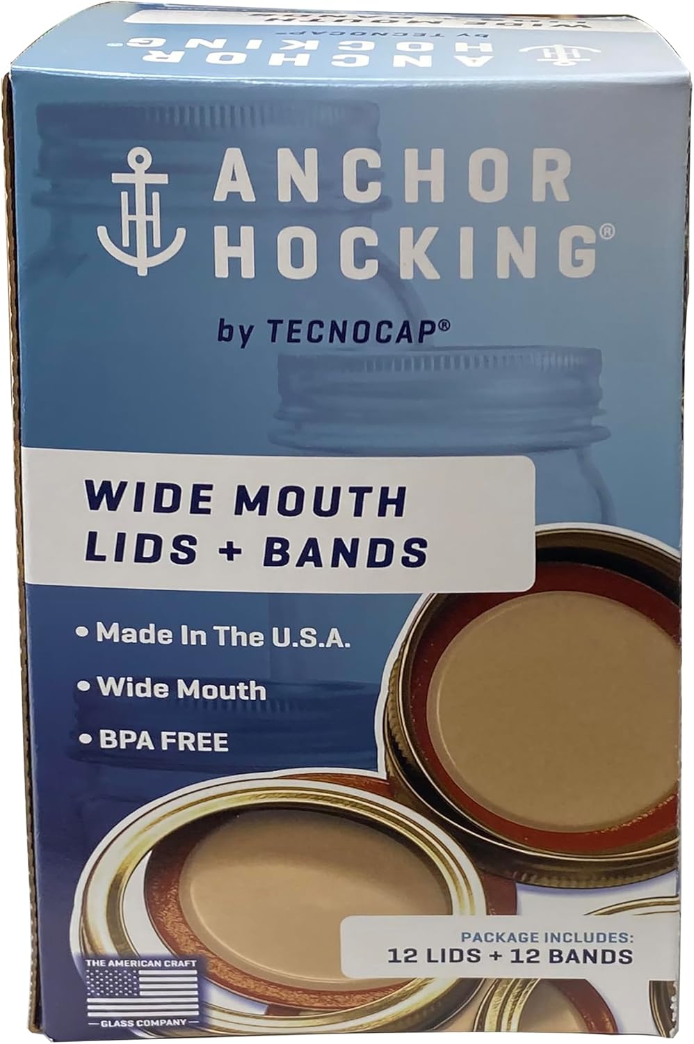 Wide Mouth Lids & Bands, Red Plastisol, Gold - 12 sets of Bands & Lids per box, 12 boxes per package