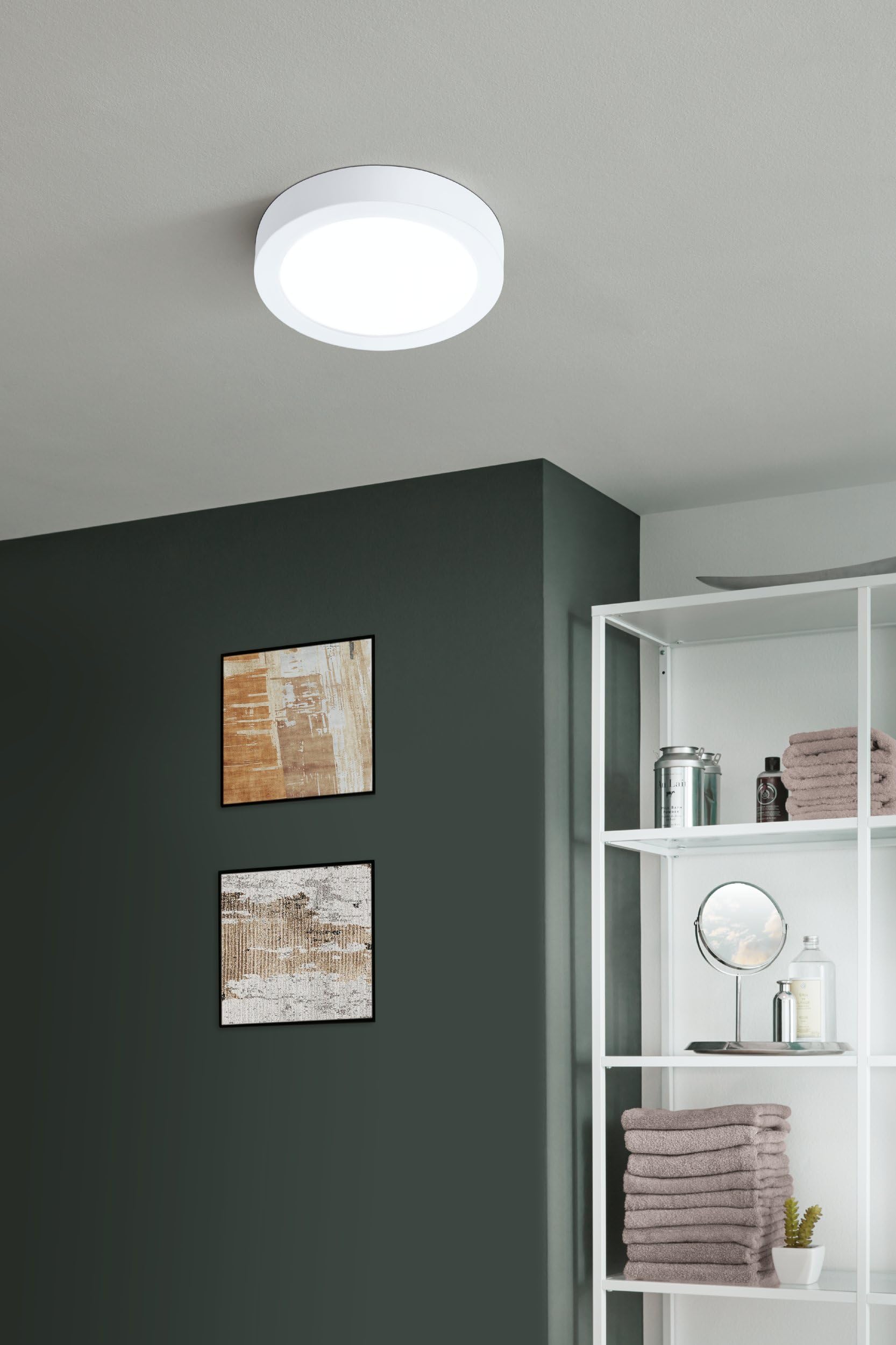 EGLO connect.z Smart Home łazienkowa lampa sufitowa LED Fueva-Z, Ø 21 cm, ZigBee, sterowanie aplikacją i głosem, regulacja barwy światła, ściemnianie, metalowa biała, IP44
