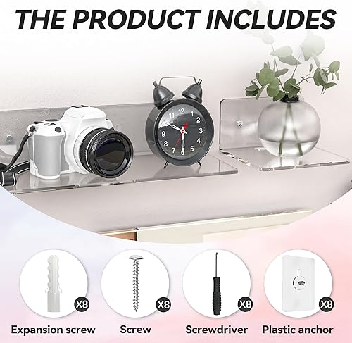 Miniatura 7 de BTSD-home Juego de 4 estantes de acrílico transparente para pared, estantes flotantes de acrílico para pared, decoración invisible para sala de