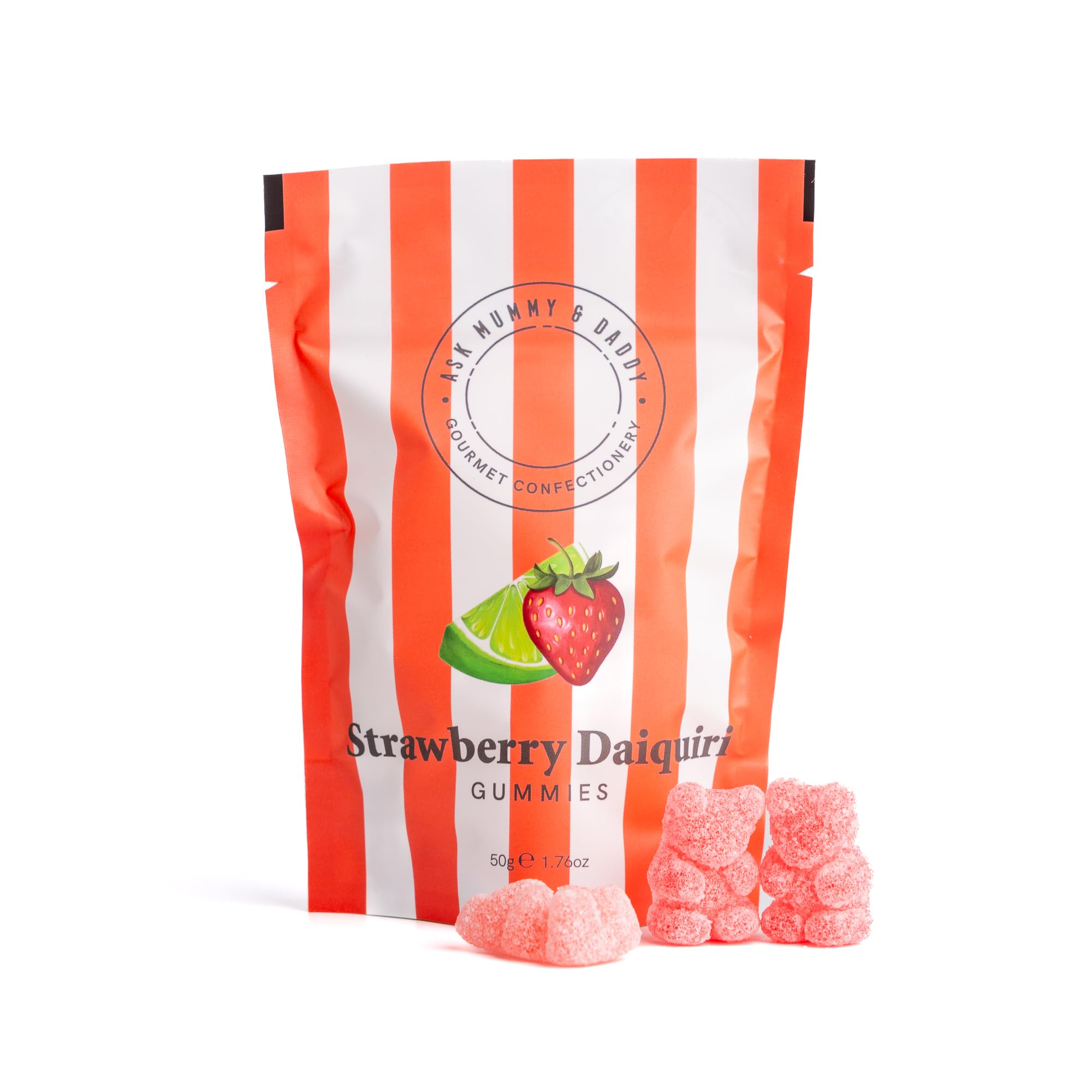 Ask Mummy & Daddy Light/Red Strawberry Daiquiri Cocktail Gummies 50G Pouch – Strawberry Cocktail Sweets