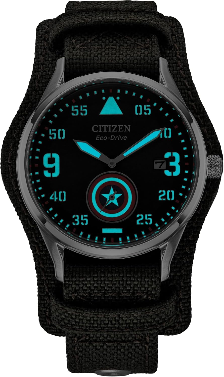Citizen Men's Eco-Drive Marvel, Captain America Dark Gray Stainless Steel Nylon Strap Watch (BV1140-00W)